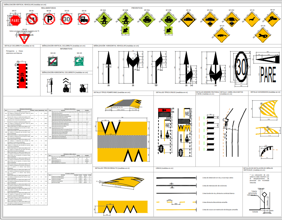 Plano detalles diseño de señalización vial